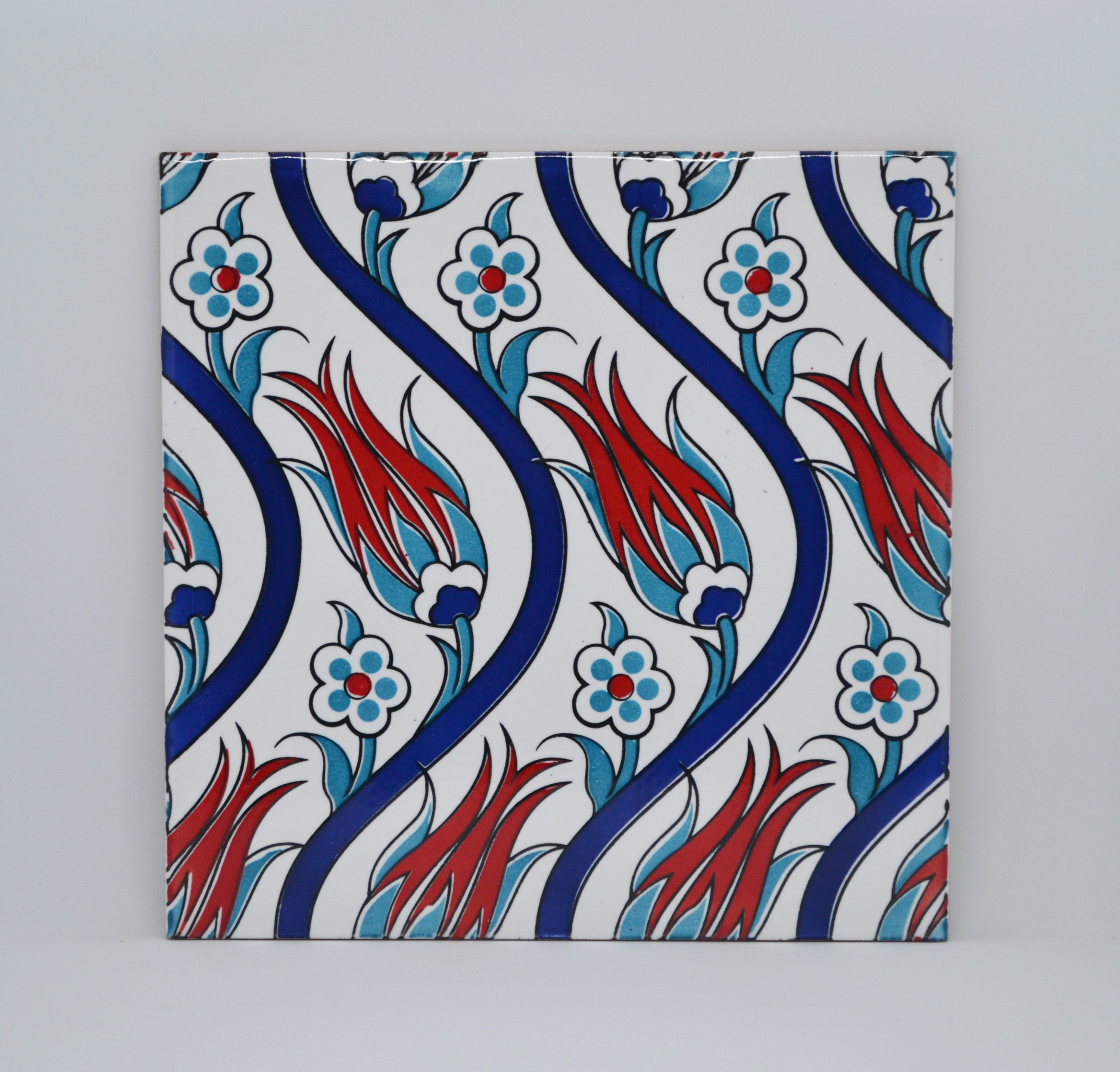 Handmade Turkish Iznik Ceramic Wall Tile Floral Tulip Design