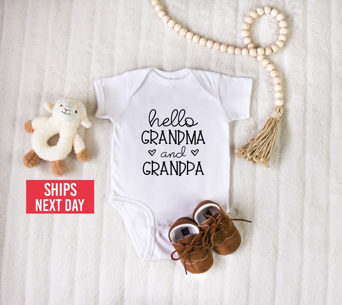 Hello Grandma and Grandpa Onesie BodySuit Baby Shower Gift Etsy