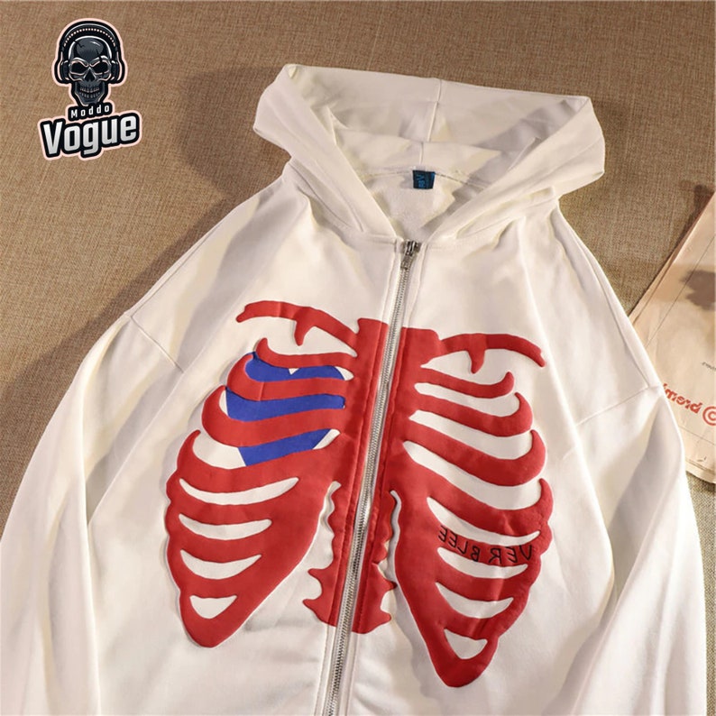 Y2K Zip up Skeleton Hoodie Skeleton Zip up Hoodie Y2K Jacket Etsy