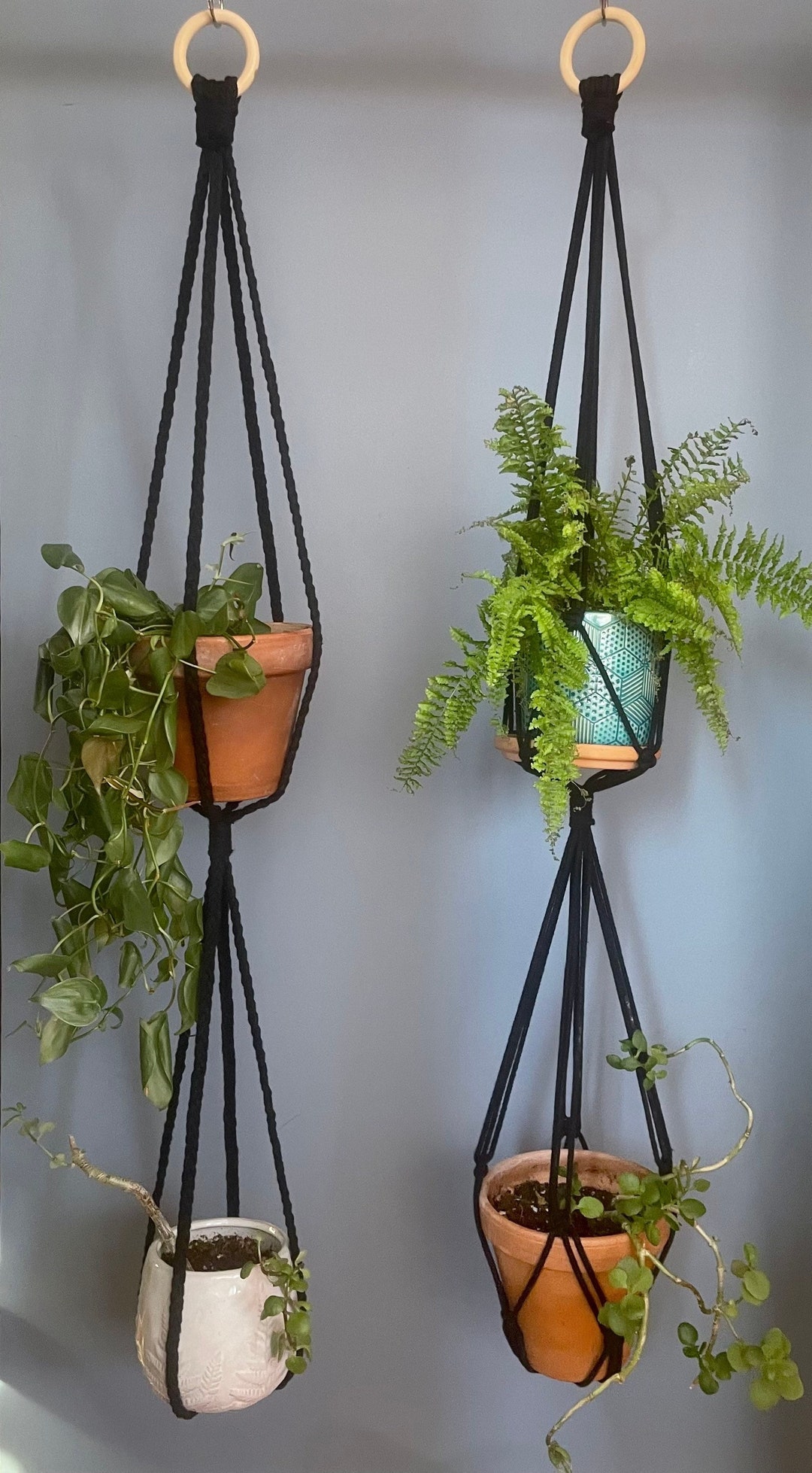 Double Plant Hanger Double Black Plant Hanger Simple Black Etsy