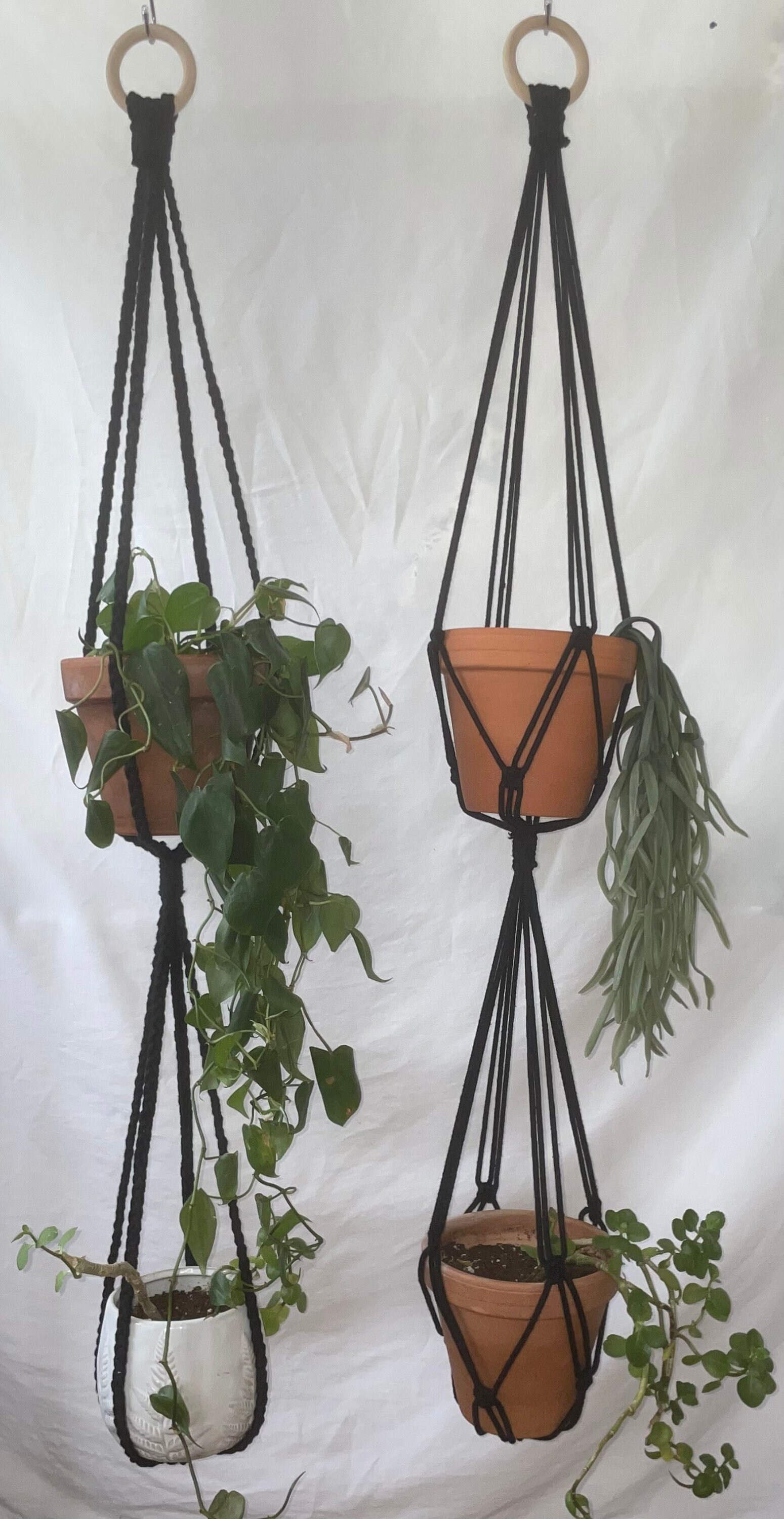 Double Plant Hanger Double Black Plant Hanger Simple Black Etsy