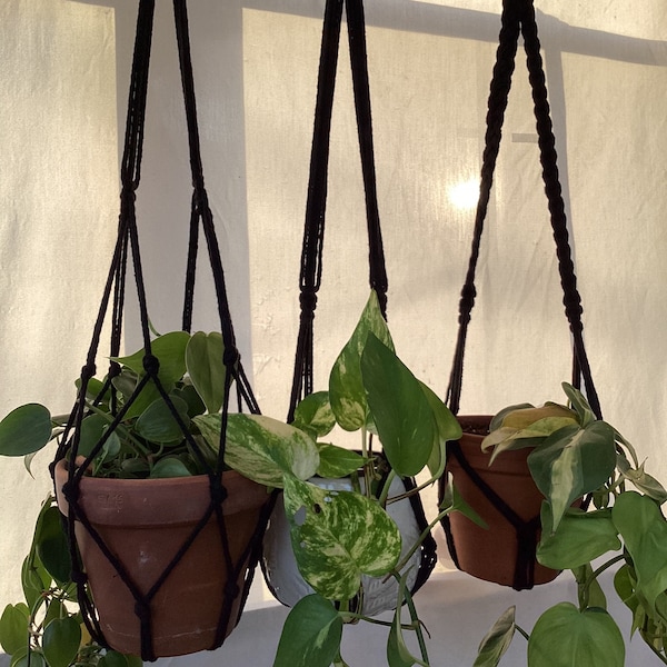 Black Plant Hangers, Black Macrame Plant Hangers, Simple Black Plant Hangers, Macrame Plant Hangers, Garden Hangers Simple Plant Hangers