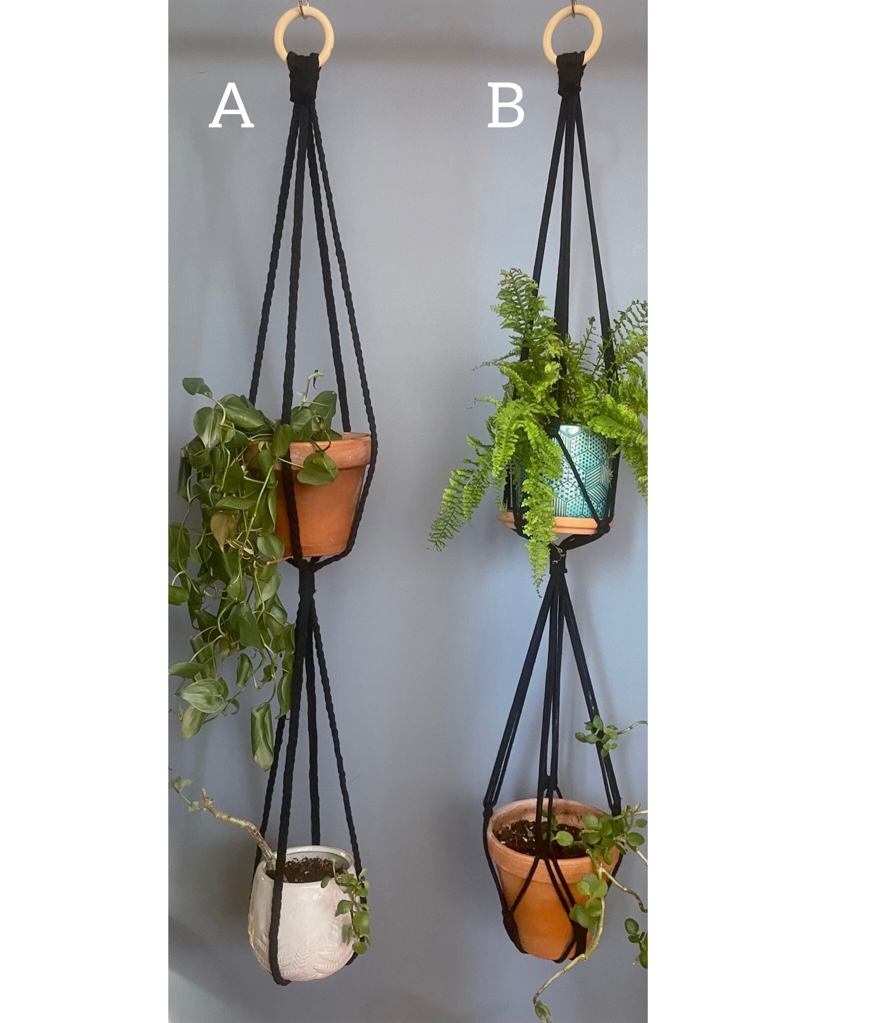 Double Plant Hanger Double Black Plant Hanger Simple Black Etsy