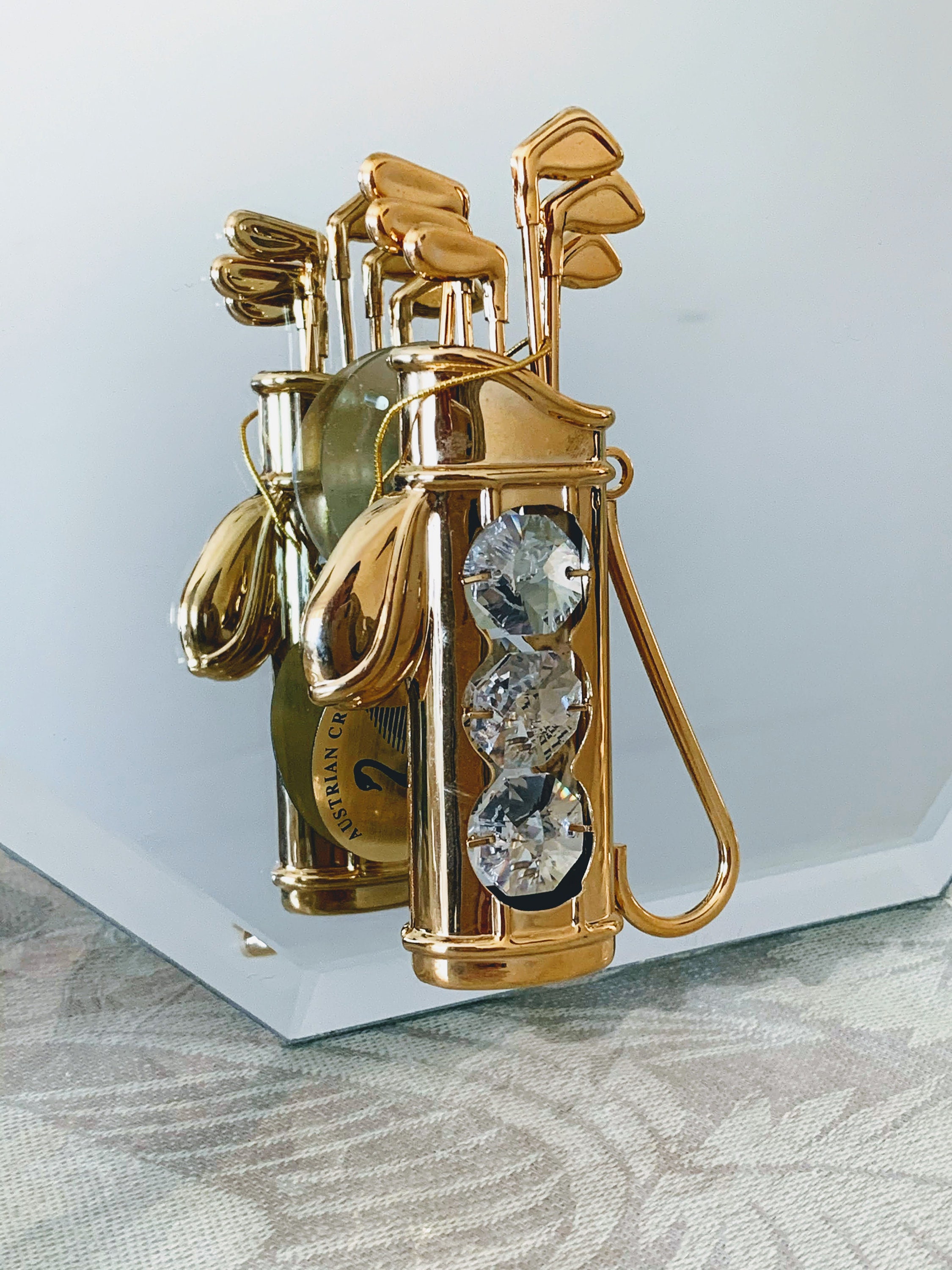 Golf Clubs Austrian Crystal Mascot 24K Gold Plated Suncatcher Etsy.de