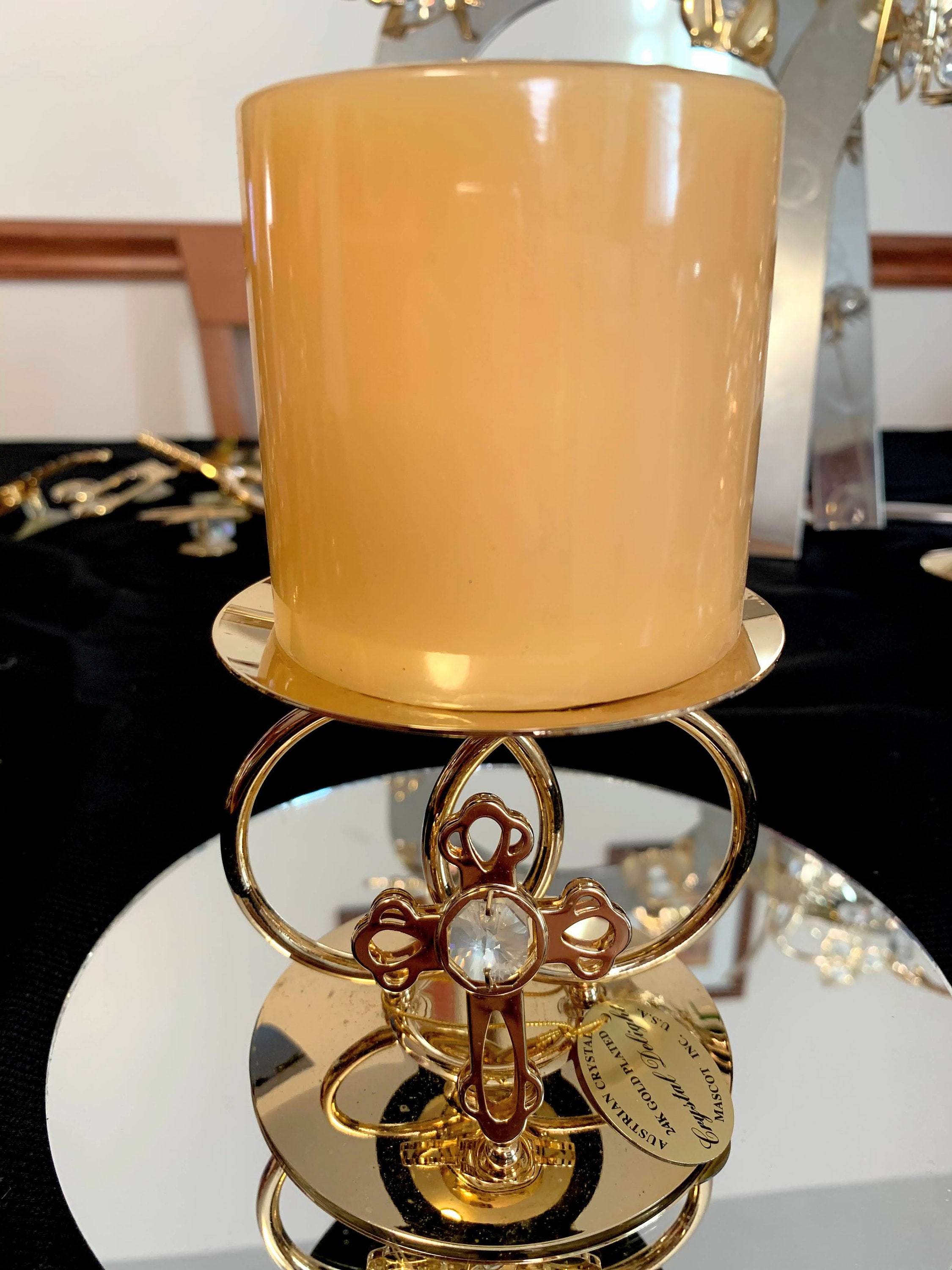 Cross Candle Holder Austrian Crystal Mascot 24K Gold Plated Etsy