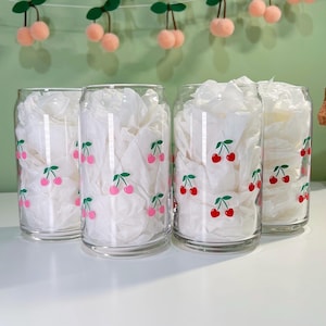 Groovy Retro Tiny Heart Cherry Beer Can Glass Cup - Retro Coffee Cup - Glass Coffee Cup - Iced Coffee Glass Cup - 16 oz Glass Cup