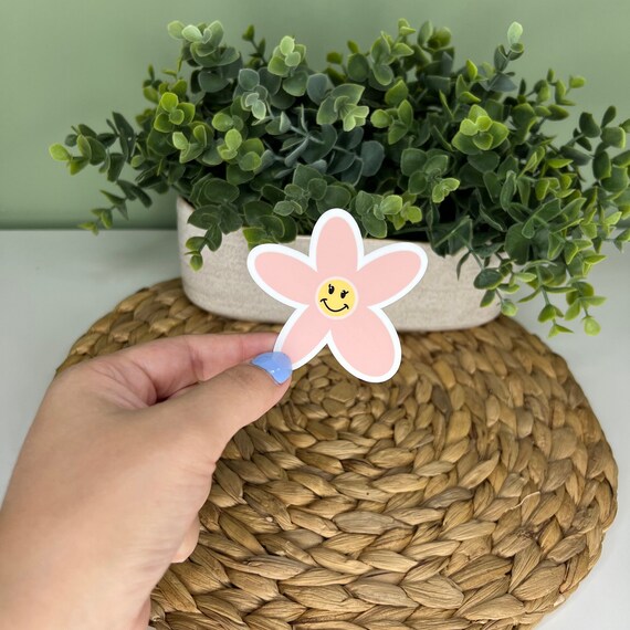 Minimalist Smiley Face Flower Sticker Happy Sticker Laptop Etsy