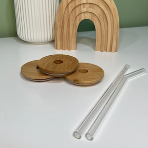 Glass Straws and Bamboo Lids - Glass Bent Straw - Glass Straight Straw - Beer Can Glass Bamboo Lid - Mason Jar Lid - Mason Jar Bamboo Lid