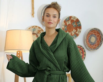 Unisex Waffelmantel aus Bio-Baumwolle, Bademantel aus reiner Baumwolle für Frauen, Waffelmantel Brautjungfer, % 100 Baumwolle Türkisch Handgefertigter Kimono