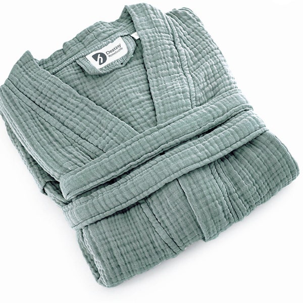 Kimono de muselina de algodón orgánico de 4 capas, bata kimono suave, bata de baño suave y absorbente, kimono de verano, batas ligeras de gasa para mujer.