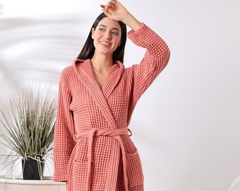 Organic Pure Cotton Unisex Thick Waffle Robe, Weave Soft Robe, Waffle Robe Bridesmaid, %100 Cotton Turkish Handmade Spa Robe