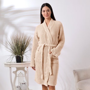 Organic Cotton Unisex  Waffle Robe, Pure Cotton Bathrobe, Waffle Robe Bridesmaid, %100 Turkish Handmade Robe