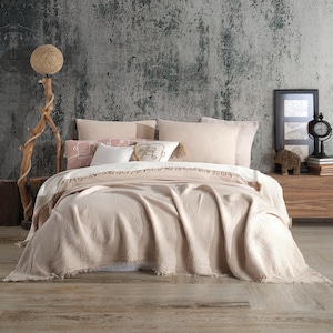 Soft King Zweifarbige, 4-lagige Gaze, Champagner und Beige Farbe, OEKO-TEX-zertifiziert, Decke aus Bio-Baumwolle mit und ohne Fransen Bild 1