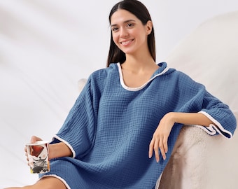 Bata poncho de gasa de algodón, toalla con capucha de muselina, gasa de muselina 100% algodón, poncho de yoga con capucha, toalla suave con capucha, parka de natación