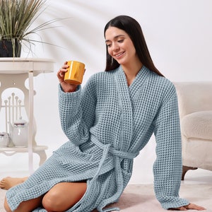 Women's Waffle Robe by Boca Terry, Full Length Waffle Knit