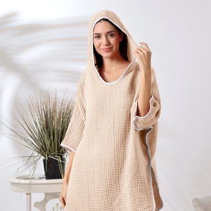 Cotton Surf Poncho Changing Robe, Hooded Towel, Muslin Gauze 100% Cotton, Hooded Yoga Poncho, Soft Hooded Towel, Swim Parka