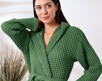 Waffel-Robe aus Bio-Baumwolle: Türkischer handgefertigter Unisex-Bademantel