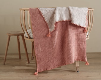 Organic Cotton Handmade Tasseled  Gauze Baby Blankets : Organic Cotton Gauze Swaddle