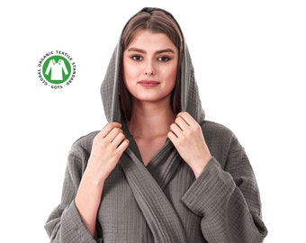 Unisex Organic 4 Layer Gauze Robe, Muslin Bathrobe, Cozy Dressing Gown, Soft and Chic Sauna Robe, Single Color Muslin Robe, Gift for Woman