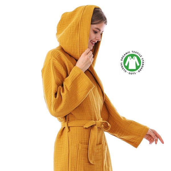 Mustard Muslin Robe, Gauze Robe, Cotton Kimono Robe, Soft Robes for Women, Oversized Gauze Dress, Cozy Bath Robe, Comfy Robe