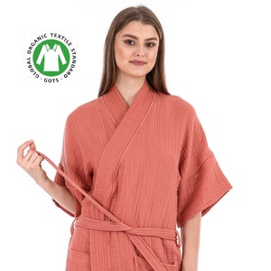 Organic Cotton 4 Layer  Muslin Kimono Robe, Soft Muslin Kimono, Gauze Half Sleeve Robe, Gauze Dressing Gown, 4 Layers Muslin Cotton Bathrobe