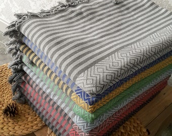 Oversized Organic Cotton Bed Blanket: Gray Turkish Boho Throw (79x102 Inches)