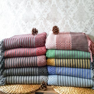 Oversized Boho Blanket, Cotton Bed Throw Blanket, Cotton Farmhouse Blanket, Natural Turkish Blanket, Large Bed Cover