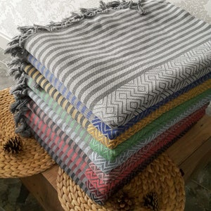 Oversized Bed Blanket, Cozy Blanket, Organic Boho Throw Blanket, Gray 79x102 Inches Throw, Turkish Throw Blanket, Boho Woven Blankets Throw image 1