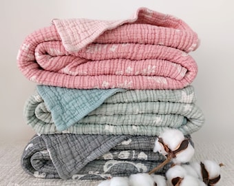 Organic Muslin Throw Blanket: Dual Color 8-Layer Gauze, Baby/Toddler