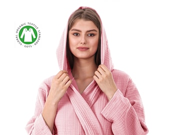 Unisex Organic 4 Layer Gauze Robe, Muslin Bathrobe, Cozy Dressing Gown, Soft and Chic Sauna Robe, Single Color Muslin Robe, Gift for Woman