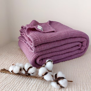 Damson Color Pure Cotton 4 Layer Gauze Throw, California King, Queen, Twin, Toddler,Gauze Blanket, Adult Oversized Cotton Throw