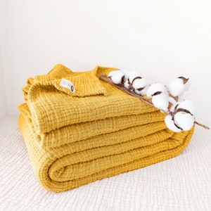 Mustard Color Pure Cotton 4 Layer Gauze,4 Seasons Throw, California King, Queen, Twin, Toddler,Gauze Blanket, Adult Oversized Cotton Throw