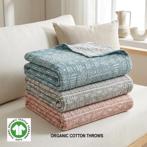 Handmade Organic Aztec Pattern 4 Layer Muslin Throw Blanket – Soft Gauze Cotton, Breathable Lightweight Sofa Throw, All Season Blanket