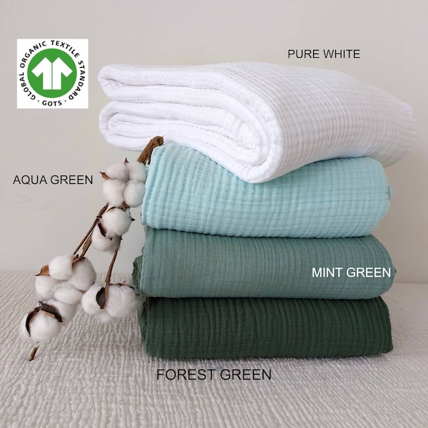 Organic %100 Pure Cotton 4 Layer Gauze ,Muslin Throw Blankets and Pillowcases, Available for Adults, Teenagers, Kids and babies
