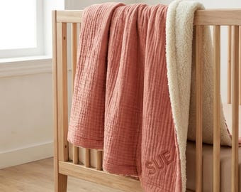 Musselin und Fleece doppelseitige Decke - Ganzjährig weiche, weiche Gaze-Baumwolle, Baby bis King Size, leichter, atmungsaktiver Bett- und Sofaüberzug