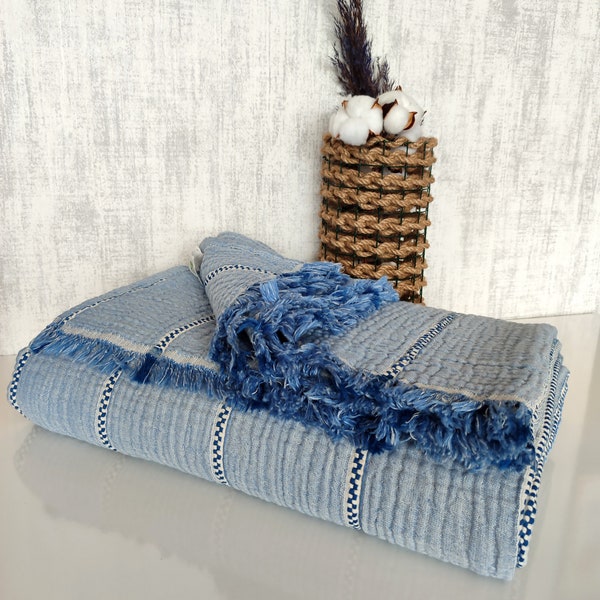 Organic Cotton Gauze Throw Blanket: Bohemian Striped Muslin, Lightweight
