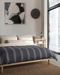 Natural Cotton Bedspread for King Size, Boho Style Woven Bed Throws, Navy Blue and Cream Soft Cozy Summer Blankets, Mother's Day Gifts