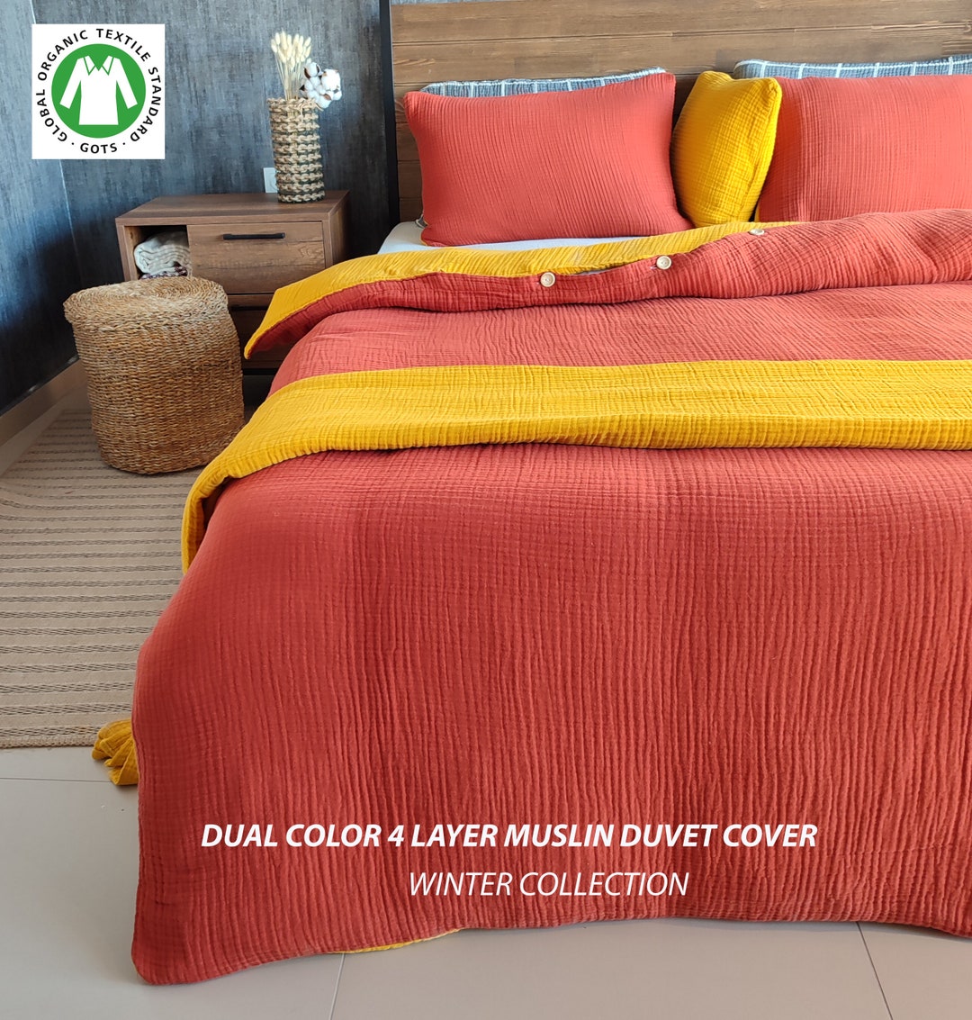 Twosided Organic Muslin Duvet Cover Set,4 Layer Gauze Set, Duvet Cover
