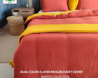 Two-Sided Organic Muslin Duvet Cover Set,4 Layer Gauze Set, Duvet Cover with ties,Toddler, Adult Oversize Duvet Cover, Available With Zipper