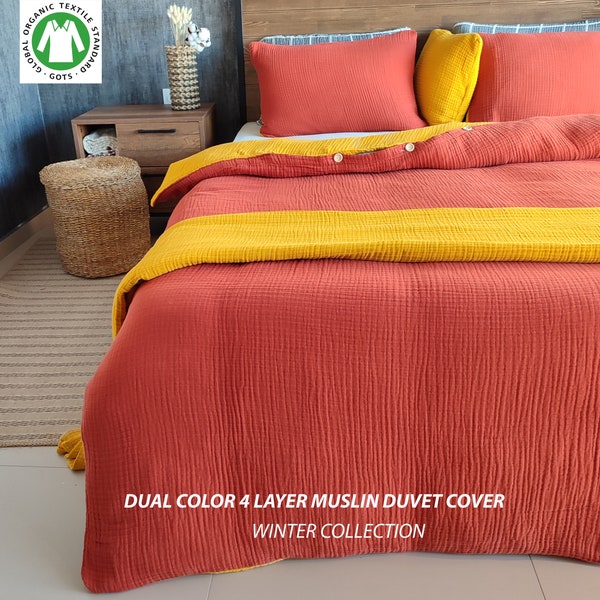 Two-Sided Organic Muslin Duvet Cover Set,4 Layer Gauze Set, Duvet Cover with ties,Toddler, Adult Oversize Duvet Cover, Available With Zipper