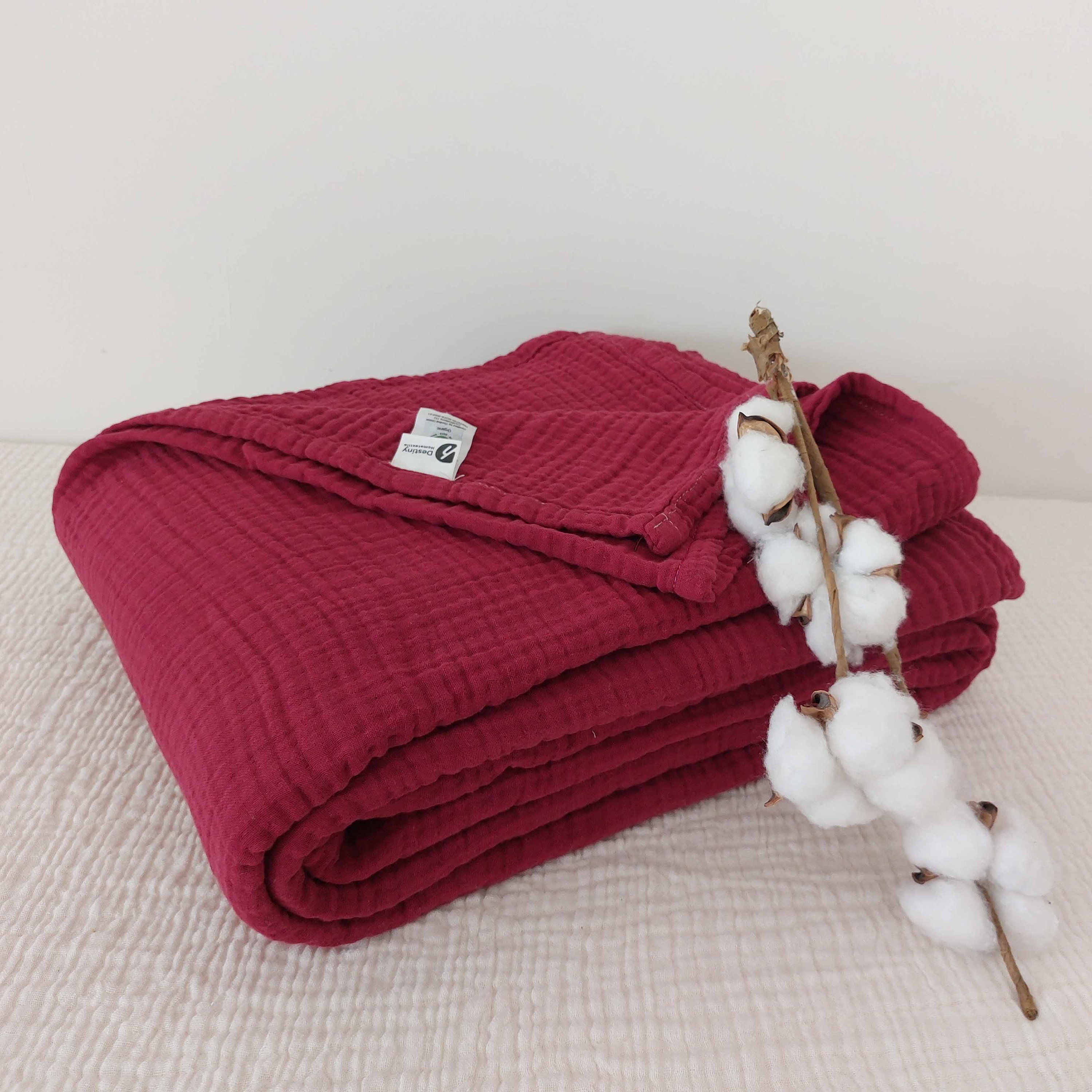 Burgundy Color Pure Cotton 4 Layer Gauze 4 Seasons Throw