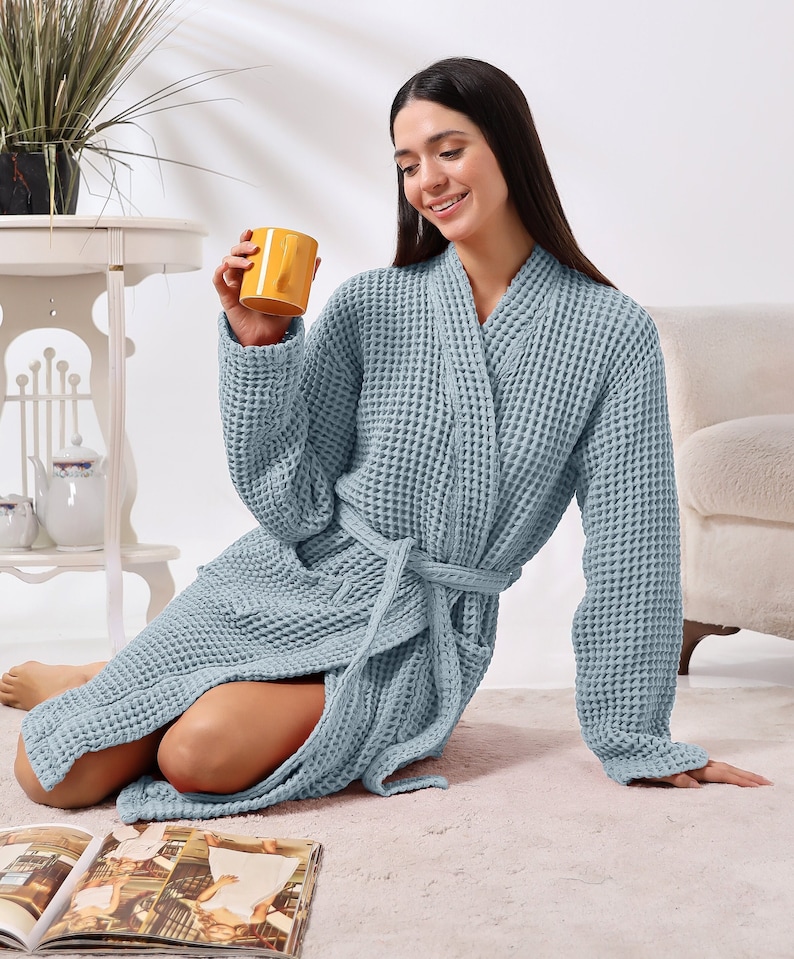Organic Cotton Unisex Waffle Robe, Pure Cotton Bathrobe, Waffle Robe Bridesmaid, Turkish Handmade Robe