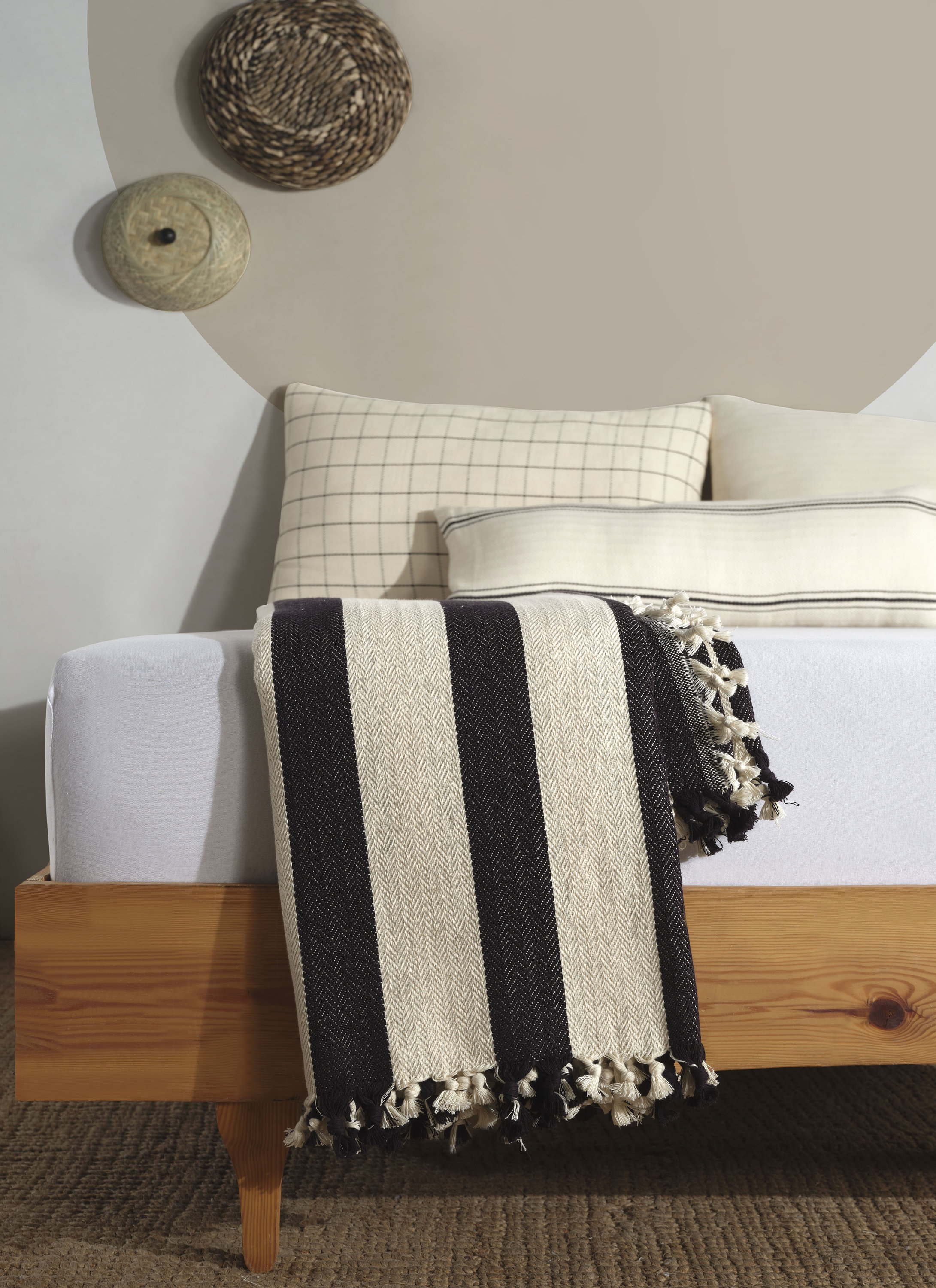 Cotton Throw, Boho Bedspread, Black and Cream Home Decor, Organic Handmade Queen Size Blanket