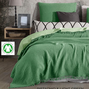 Organic Dual Colored 4 Layer Gauze Oversize Throws ,Organic Cotton Throw Blanket Oversized, King, Queen,Twin and Toddler size.
