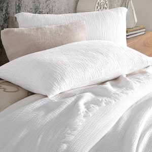 Bio-Musselin, 4-lagiger Musselin-Kissenbezug, individueller Musselin-Kissenbezug, Musselin-Kissenbezug, Standart, King Size Sham, lumbale Musselin-Kissenbezug Pure White