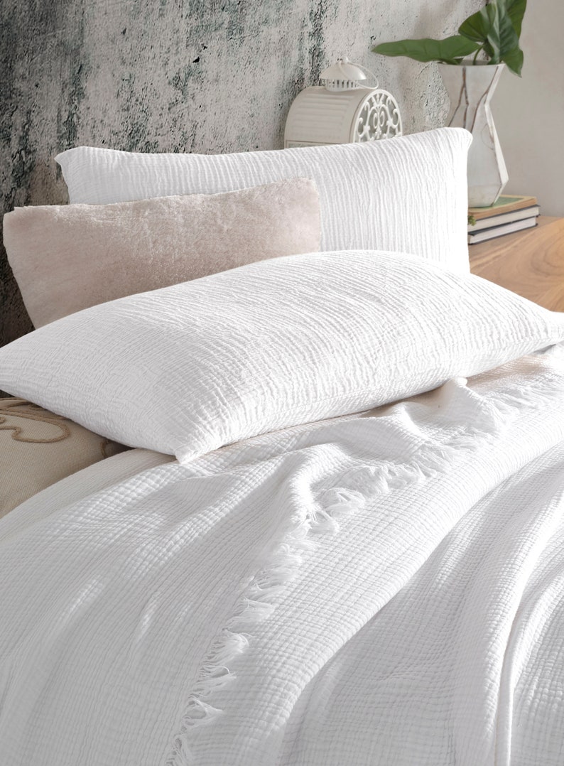 Bio-Musselin, 4-lagiger Musselin-Kissenbezug, individueller Musselin-Kissenbezug, Musselin-Kissenbezug, Standart, King Size Sham, lumbale Musselin-Kissenbezug Pure White