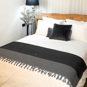 Oversized Bed Blanket, Cozy Blanket, Organic Boho Throw Blanket, Gray 79x102 Inches Throw, Turkish Throw Blanket, Boho Woven Blankets Throw Black