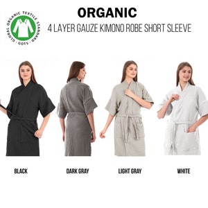 Organic Pure Cotton 4 Layer Gauze Kimono Robe, Muslin Bathrobe, Short & Long Sleeve Kimono, Soft Summer Bathrobe, Adult Kimono Robe image 5
