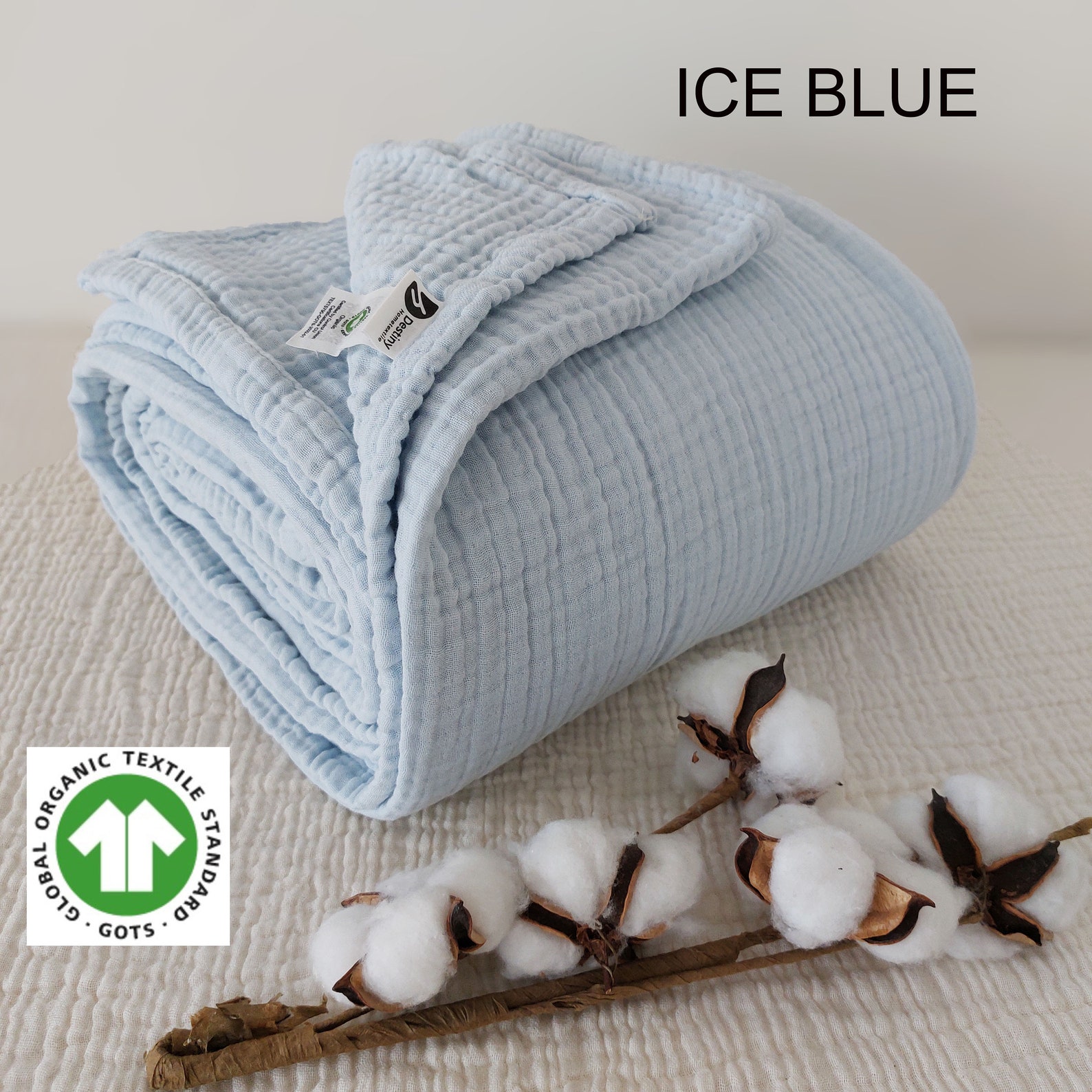 Organic Cotton 4 Layer Gauze Throw Blanket - Ice Blue, King 95x108 US/CA