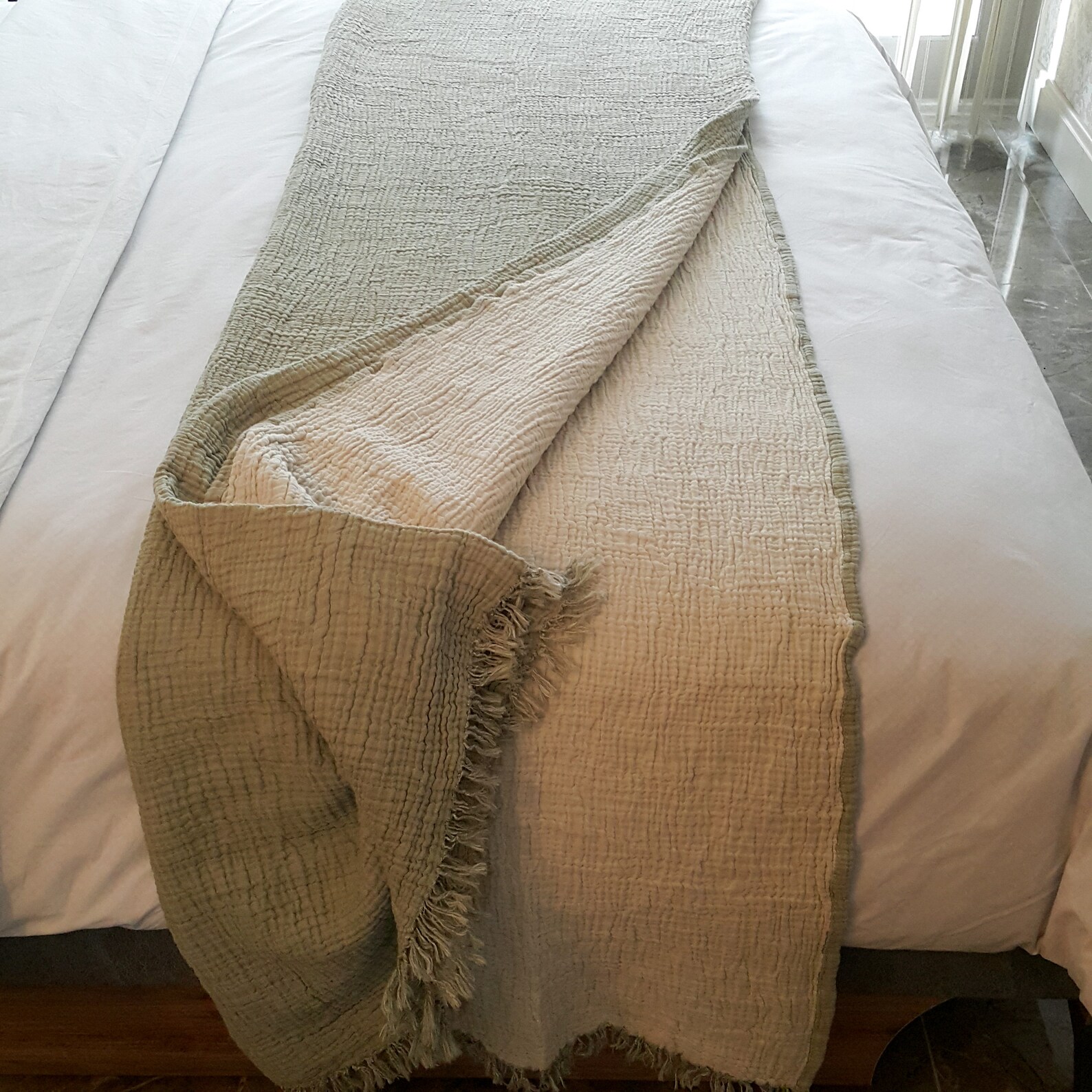 Green Cozy Muslin Throw King Queen Size Gauze Soft Quilt Etsy